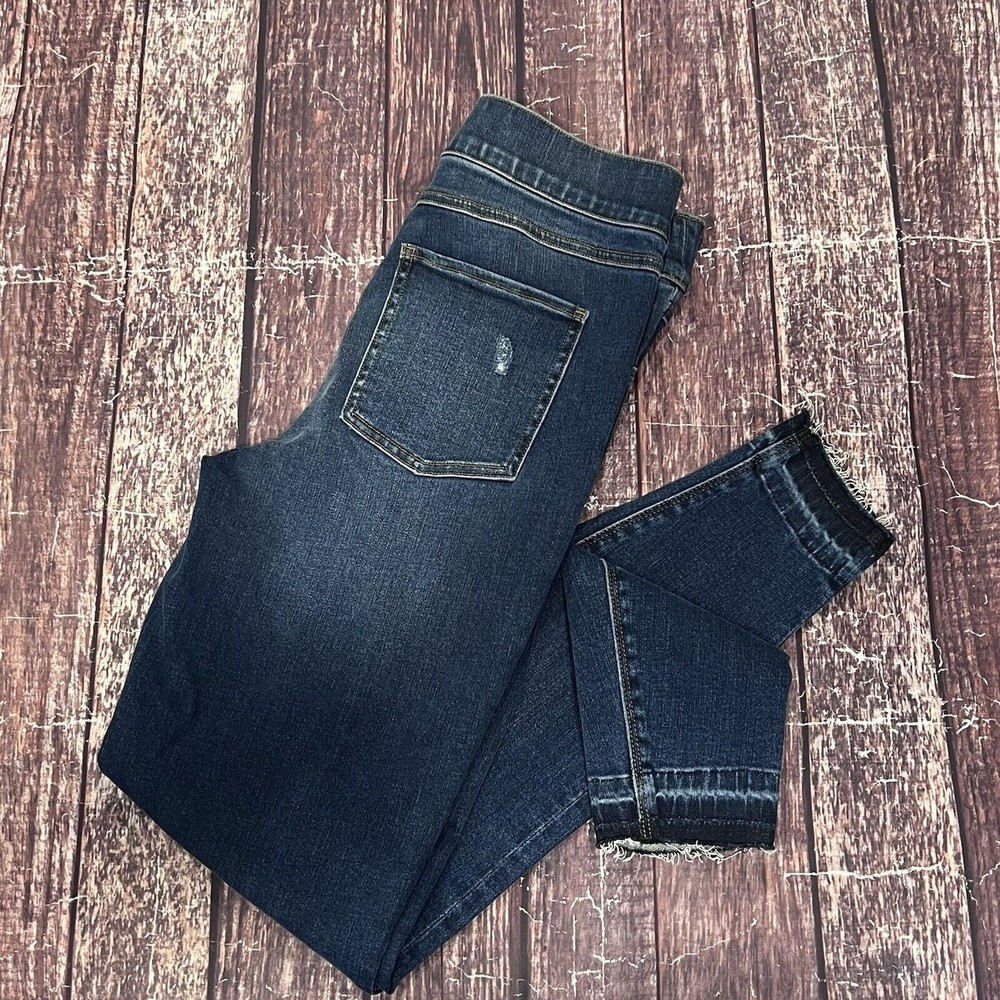 Spanx Women Blue Distressed Ankle Skinny High Rise Denim Jeans Sz Medium 27X27.5